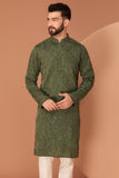 MILITARY GREEN FLORAL EMBROIDERED KURTA