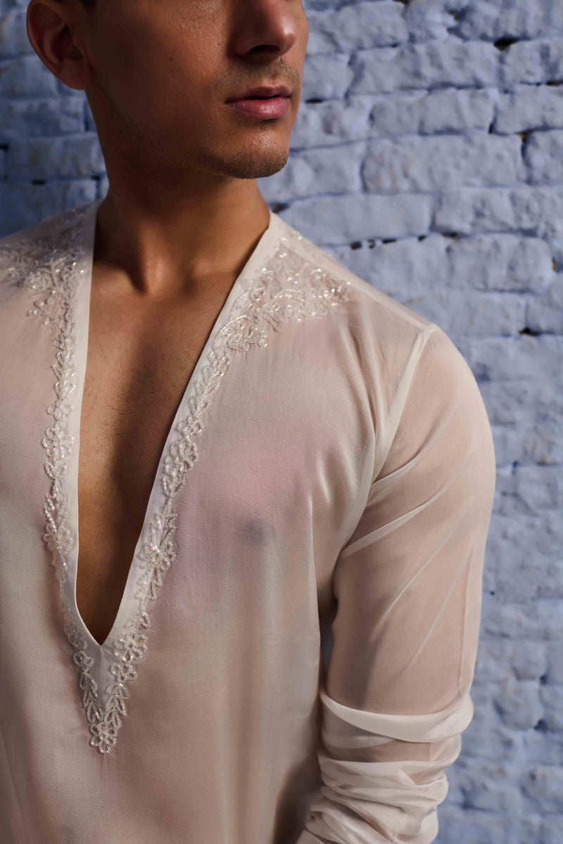 WHITE ROOHMANI ORGANZA KURTA