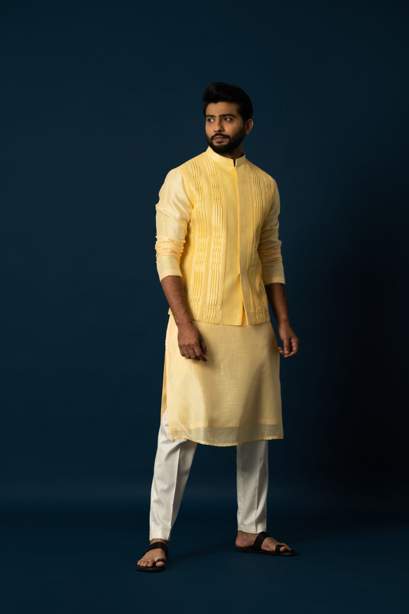 LEMON KURTA & SMOCKED NEHRU SET