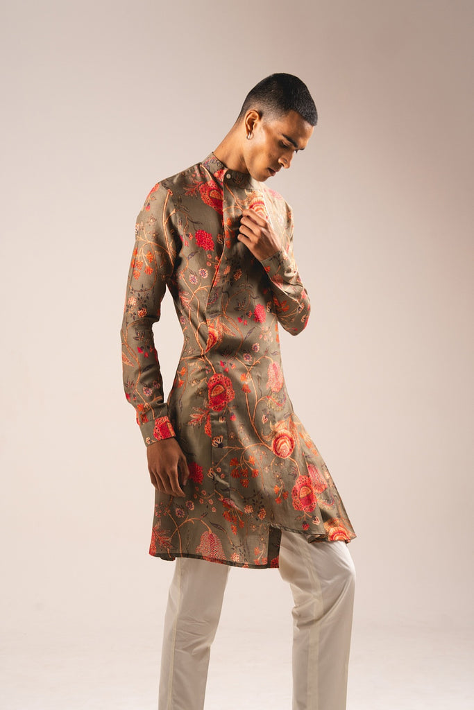 KHAKHI GARDEN OF EDEN PLEATED KURTA PAJAMA SET