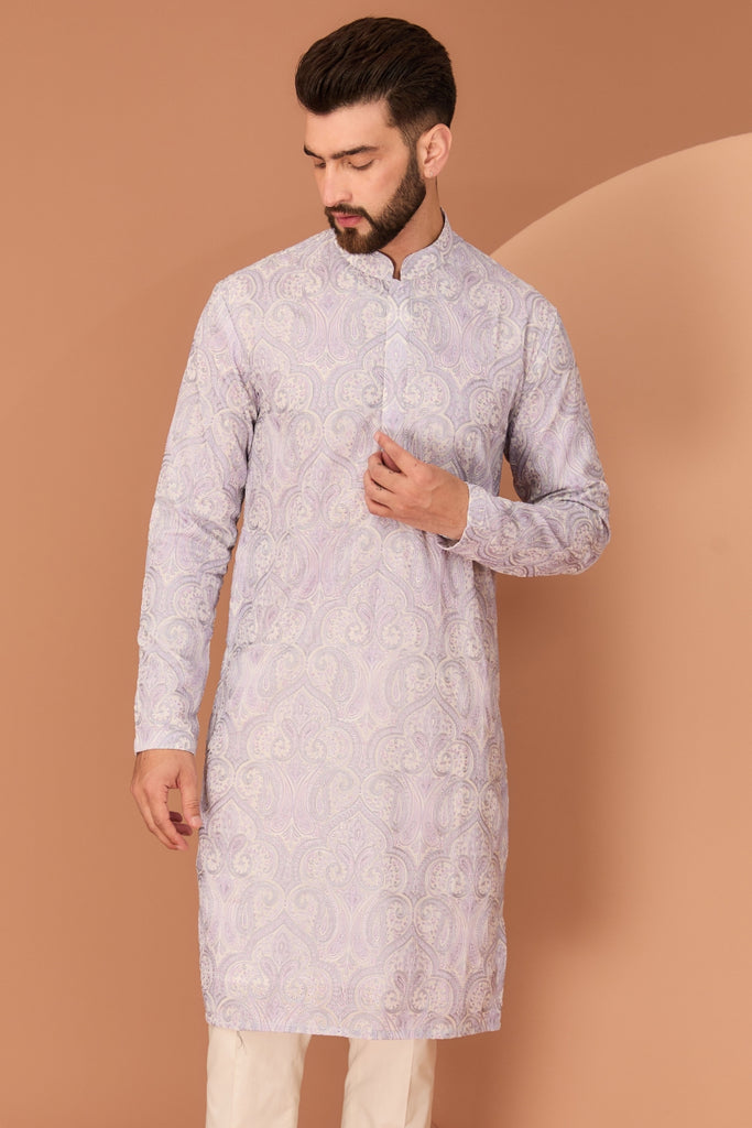 PURPLE KASHMIRI EMBROIDERED CHIKANKARI KURTA