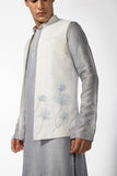 IVORY LOTUS OPEN BUNDI WITH GREY LOTUS KURTA SET