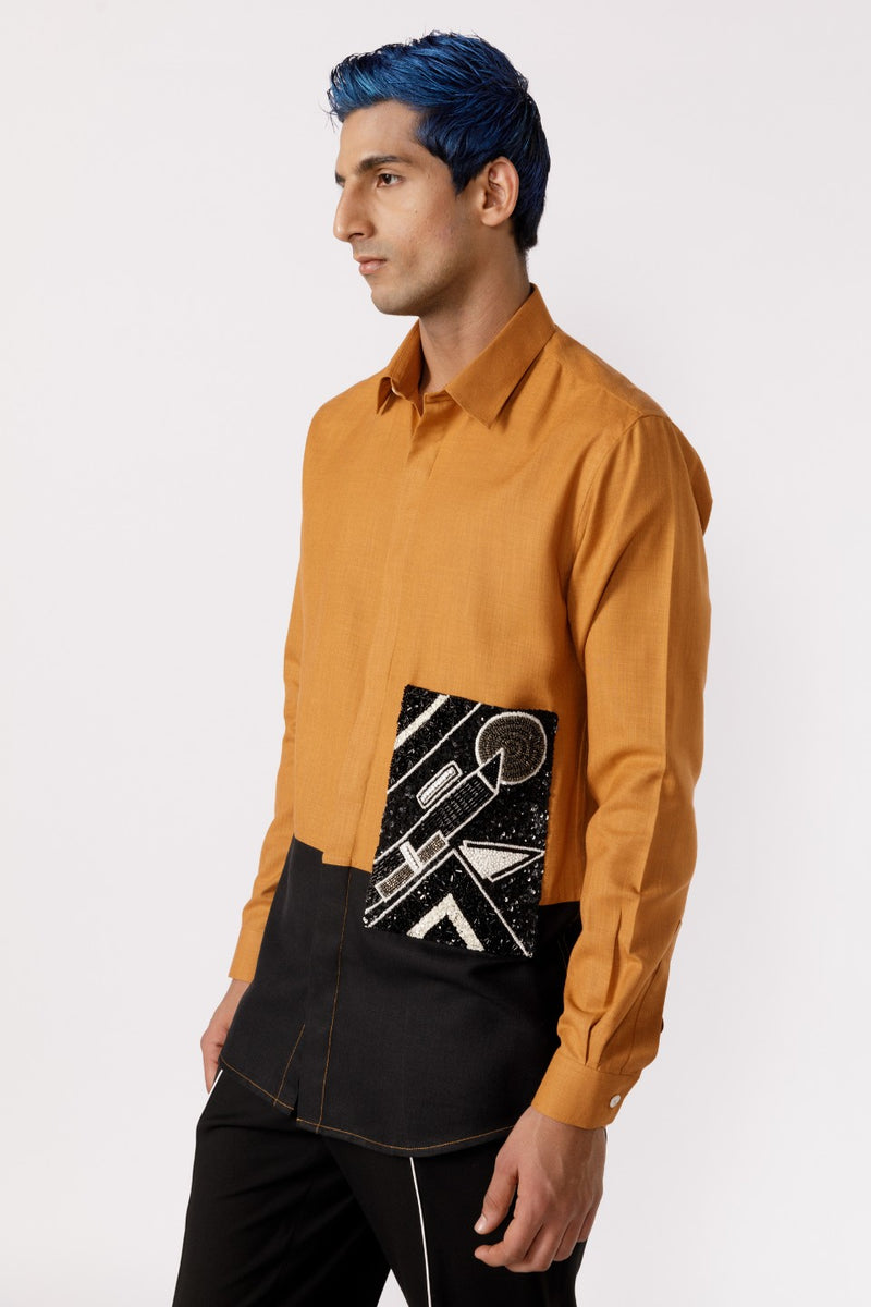 GEOMETRIC HARMONY EMBROIDERED PATCHPOCKET SHIRT