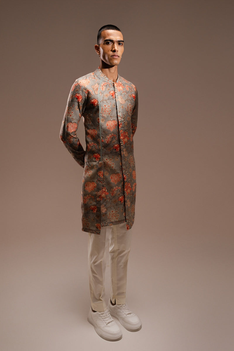 GREY HAMDARD LONG KURTA PAJAMA SET