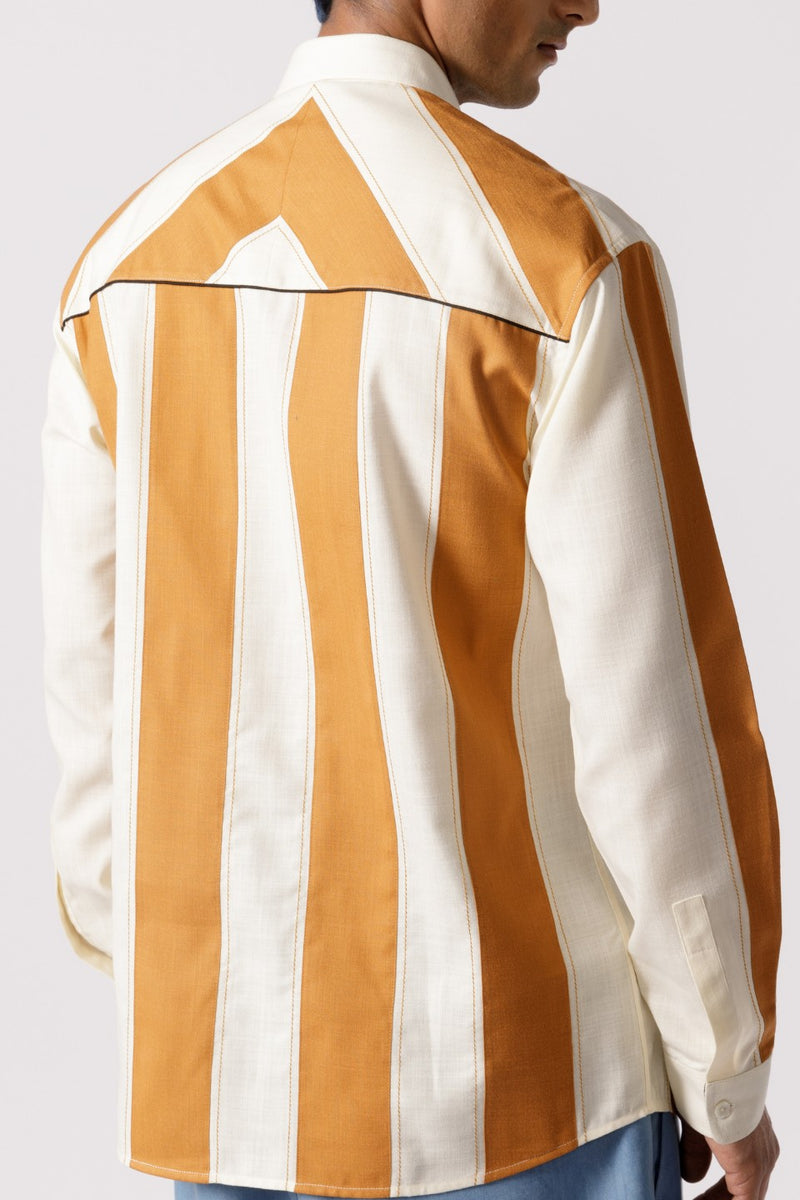 LINEAR CUT AND SEW STRIPED SHIRT