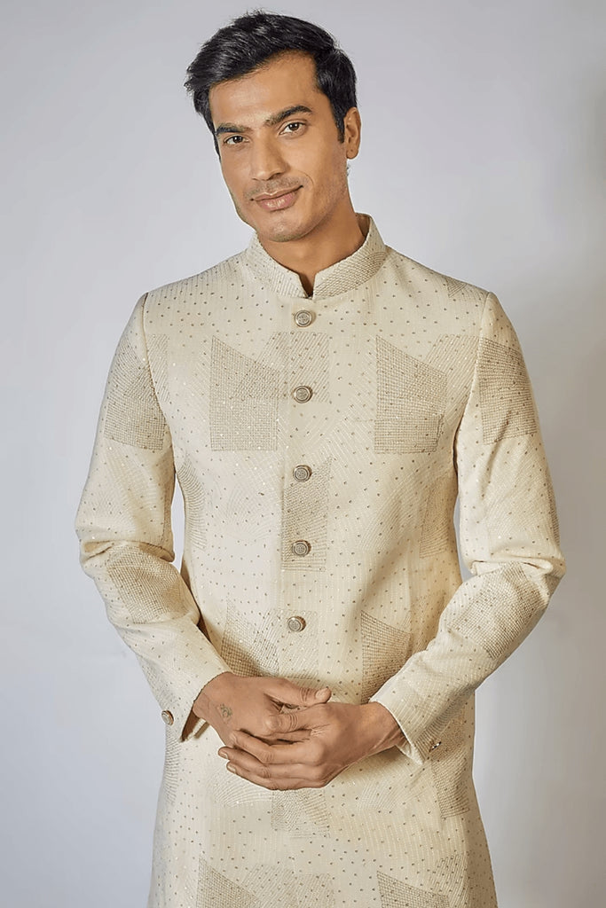 OFF WHITE EMBROIDERED ACHKAN SET