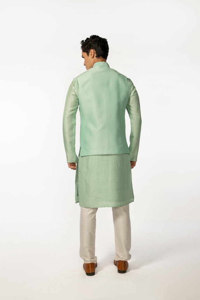 SEA GREEN HAND EMBROIDERED BUNDI WITH SEA GREEN HAND EMBROIDERED KURTA SET