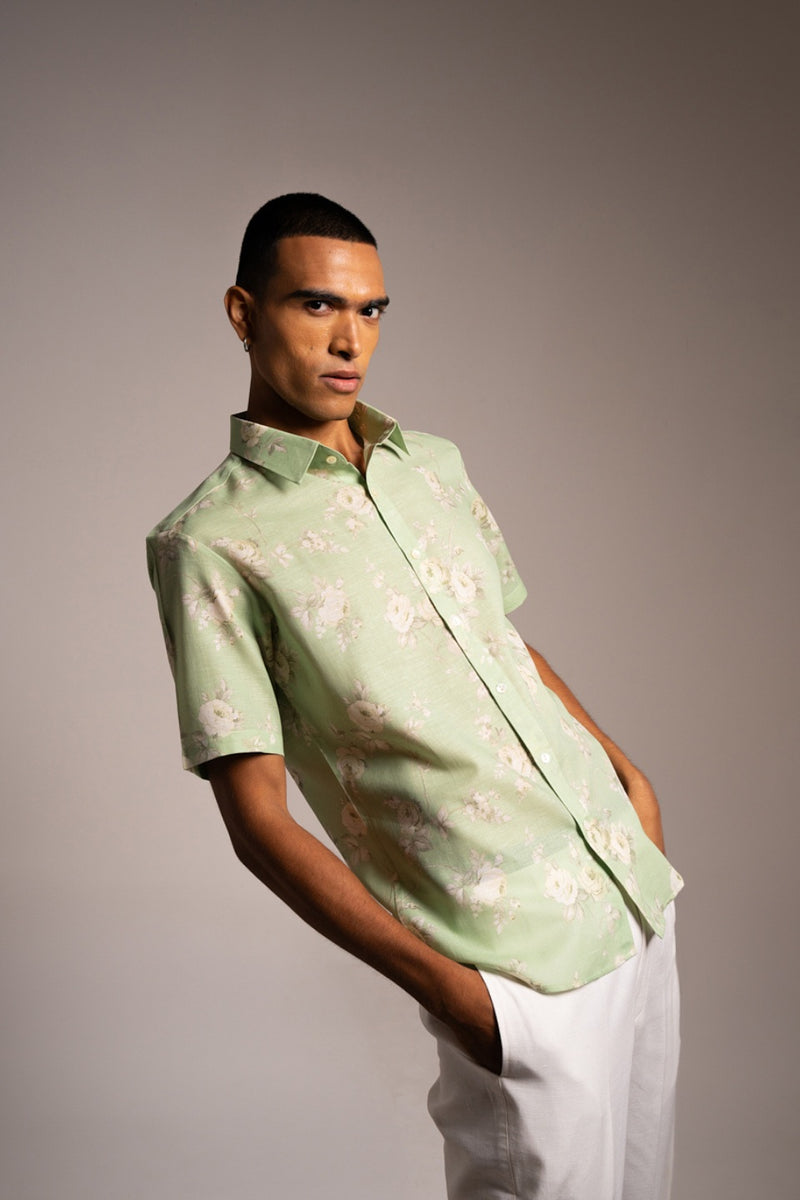 MINT WHITE ROSE SHIRT