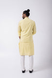 YELLOW SLEEVE EMB KURTA SET WITH YELLOW FLYING FLORALS BUNDI