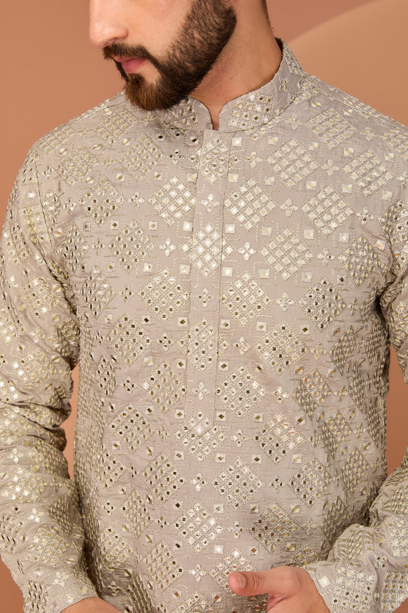 GEOMETRICALLY EMBROIDERED KURTA WITH INTRICATE THREAD AND SEQUIN WORK