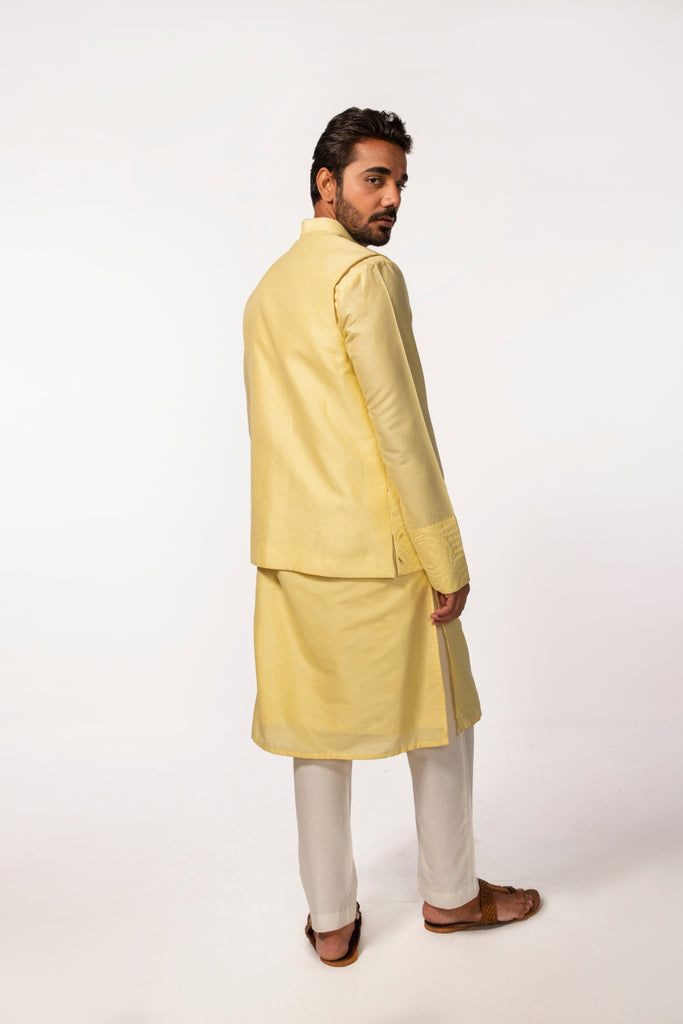 YELLOW EMBROIDERY BUNDI WITH YELLOW EMBROIDERED KURTA SET