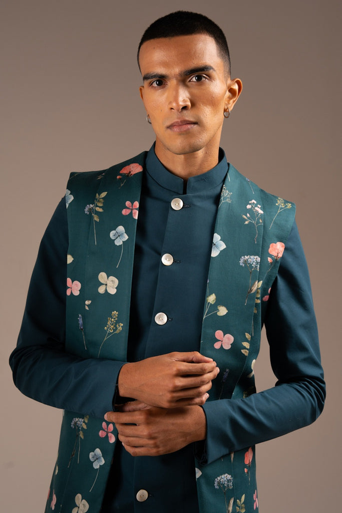 TEAL MILA BANDHGALA SET