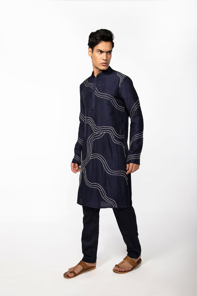 MIDNIGHT BLUE CHAIN STITCH KURTA SET