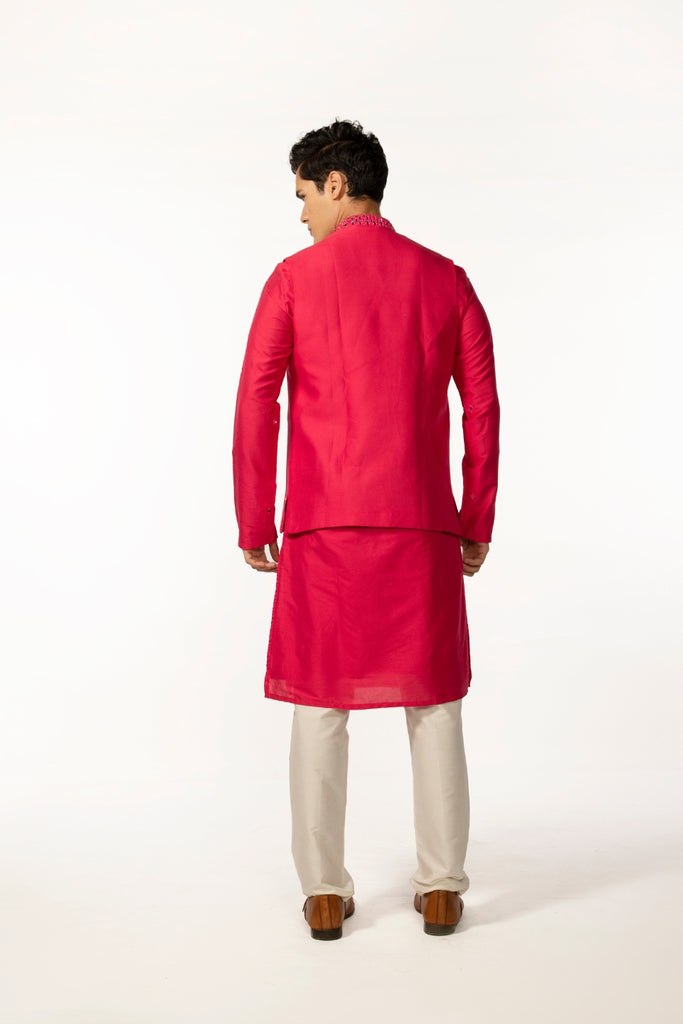 HOTPINK MIRROR BUNDI WITH HOTPINK MIRROR KURTA SET