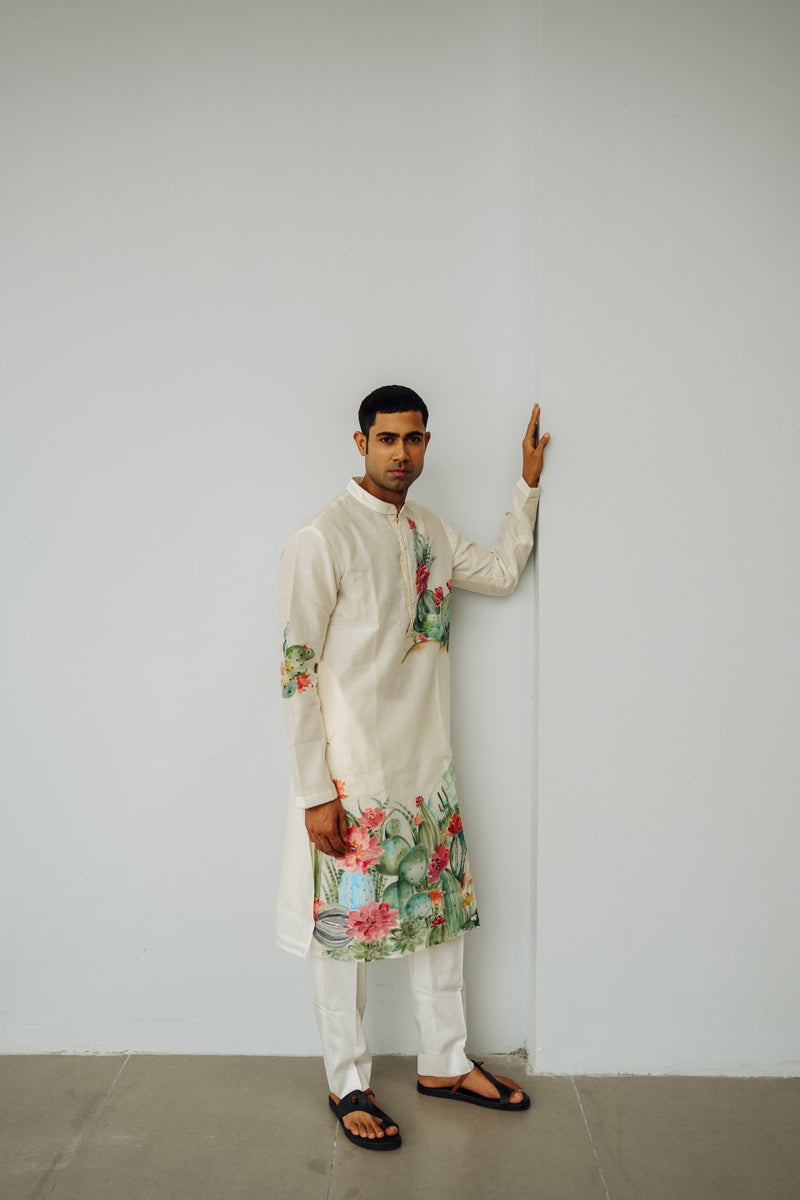 IVORY CHANDERI HAND PAINTED KURTA SET