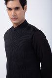 BLACK PINTUCK KURTA WITH BLACK 3D EMBRIODERED BUNDI