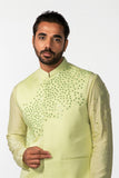 MINT GREEN ABSTRACT MIRROR BUNDI WITH MINT GREEN MIRROR ABSTRACT KURTA SET