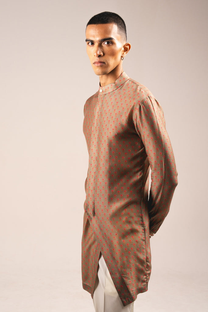 KHAKHI MARIGOLD SIDE SLIT KURTA PAJAMA SET