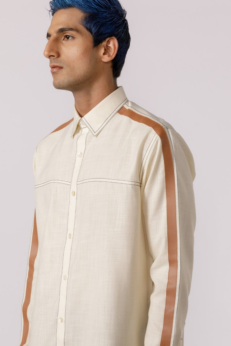 LEATHER ACCENT HIGH - LOW SHIRT