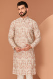BEIGE-CREAM FLORAL CHIKANKARI KURTA