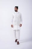 IVORY KURTA SET WITH IVORY LOTUS WATERDROPS BUNDI