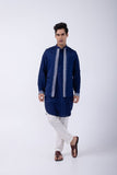 BLUE SILVER HAND EMB KURTA WITH BLUE SILVER HAND EMB OPEN BUNDI