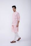 PASTEL PINK PINTUCK KURTA SET WITH PASTEL PINK GARDEN EMB BUNDI