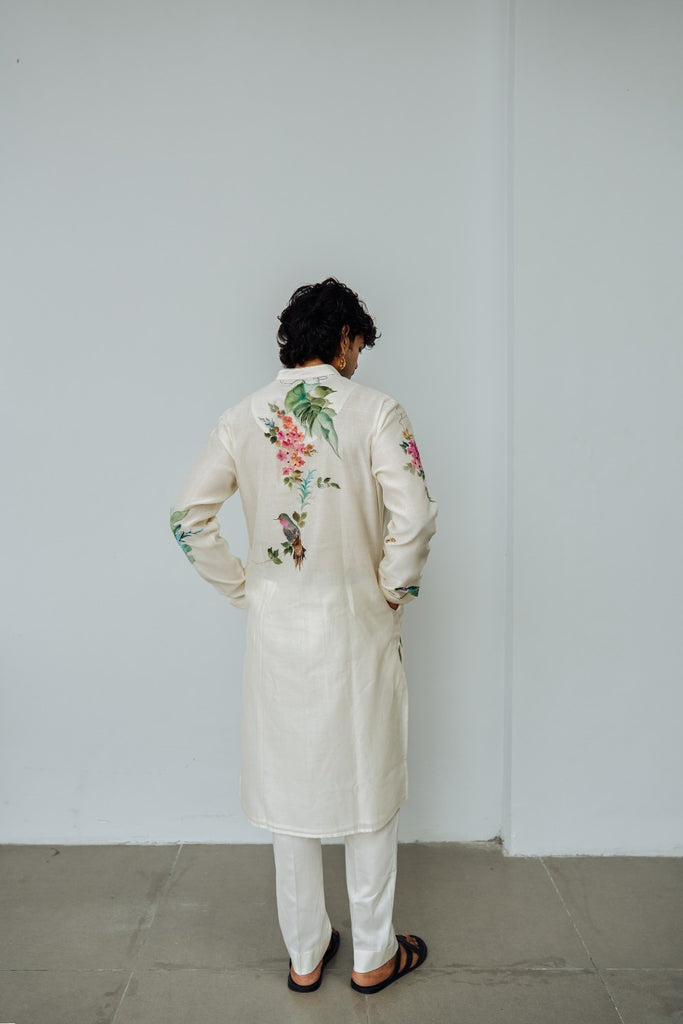 IVORY CHANDERI HAND PAINTED KURTA SET