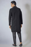 BLACK SELF EMBROIDERED ACHKAN SET
