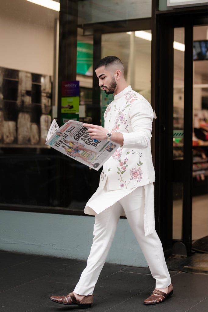 PORCELAIN PETALS NEHRU JACKET SET