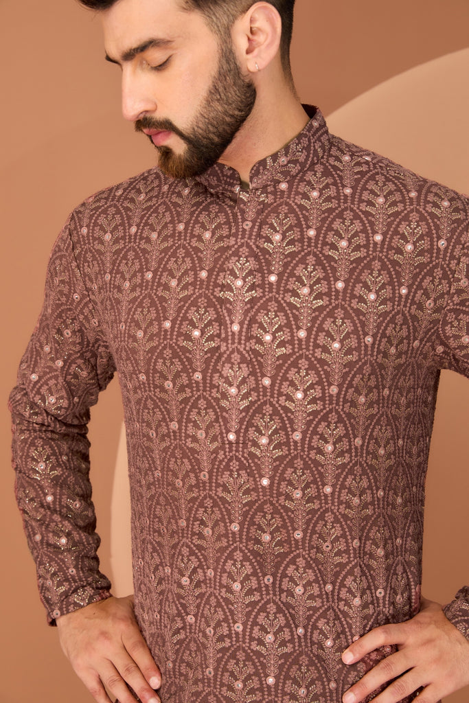DARK RUST BROWN CHIKANKARI KURTA