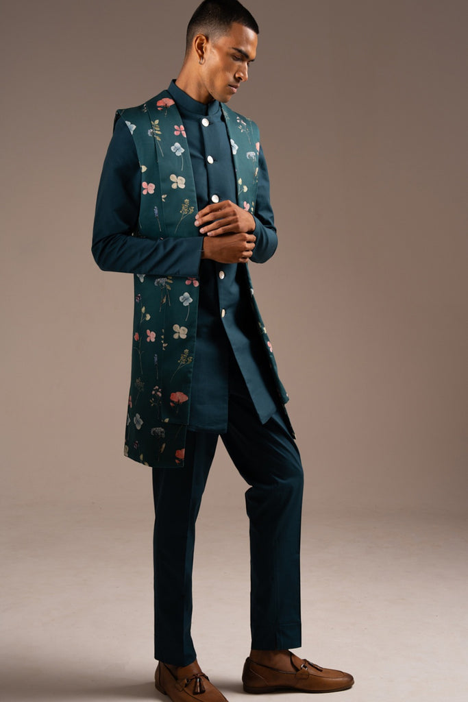 TEAL MILA BANDHGALA SET