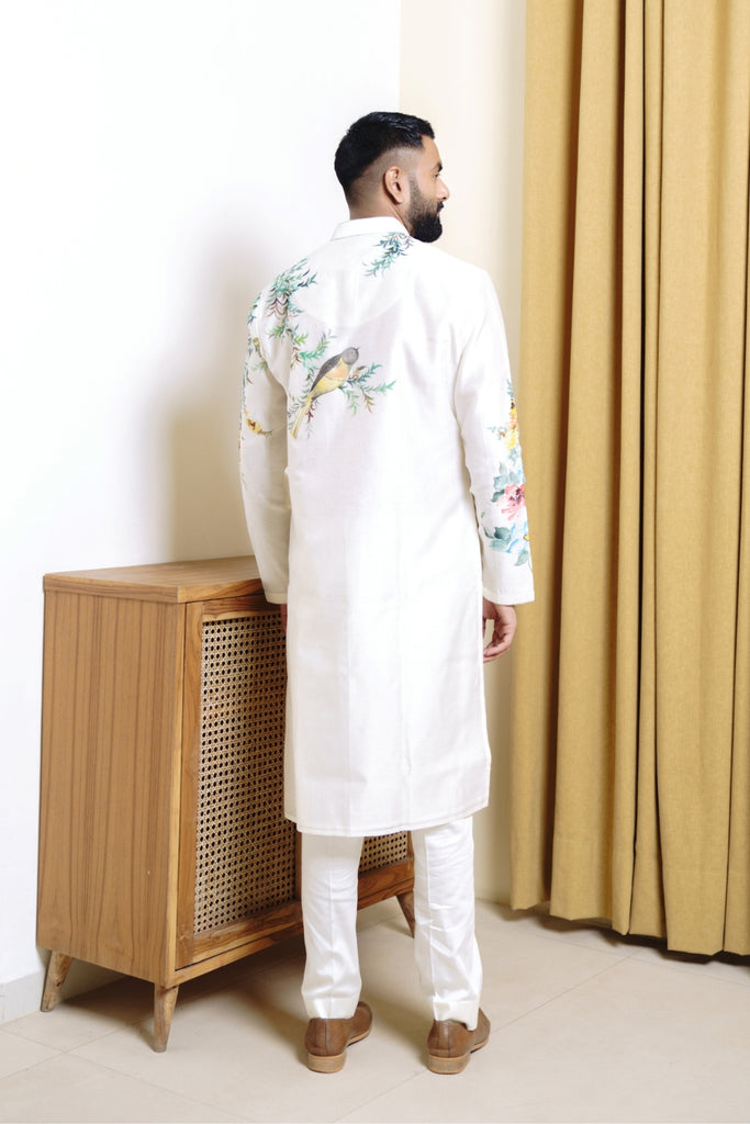 IVORY CHANDERI HAND PAINTED KURTA SET