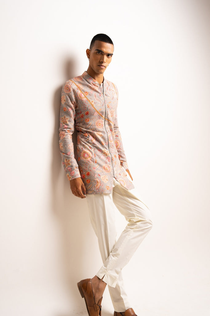 STONE VERSAILLES COTTON LINEN ZIPPER KURTA PAJAMA SET