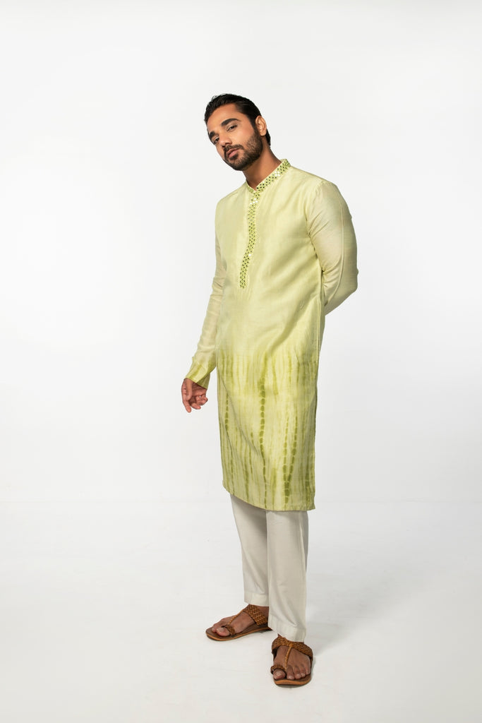 GREEN TIE DYE MIRROR KURTA SET