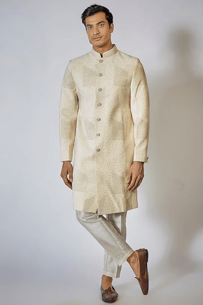 OFF WHITE EMBROIDERED ACHKAN SET