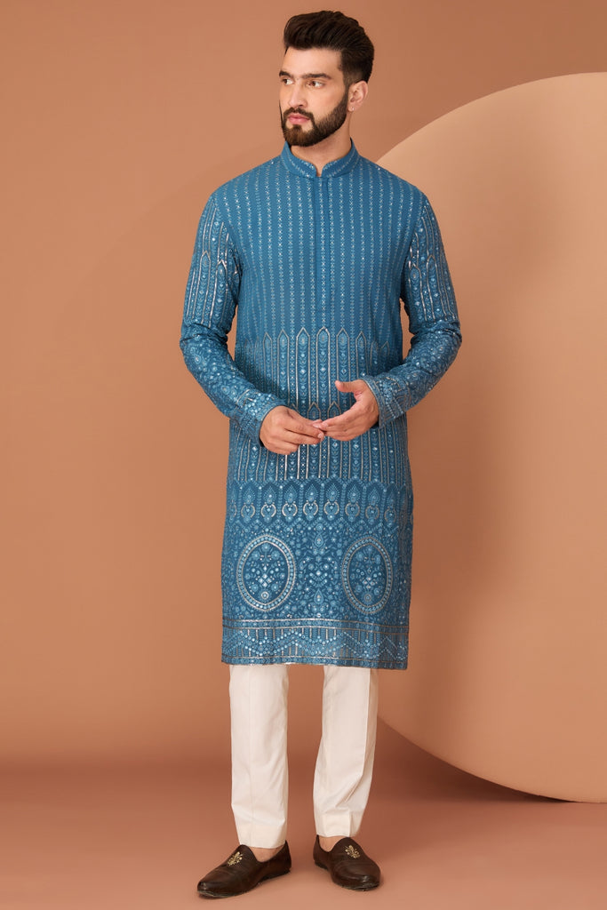 GREYISH BLUE CHIKANKARI KURTA