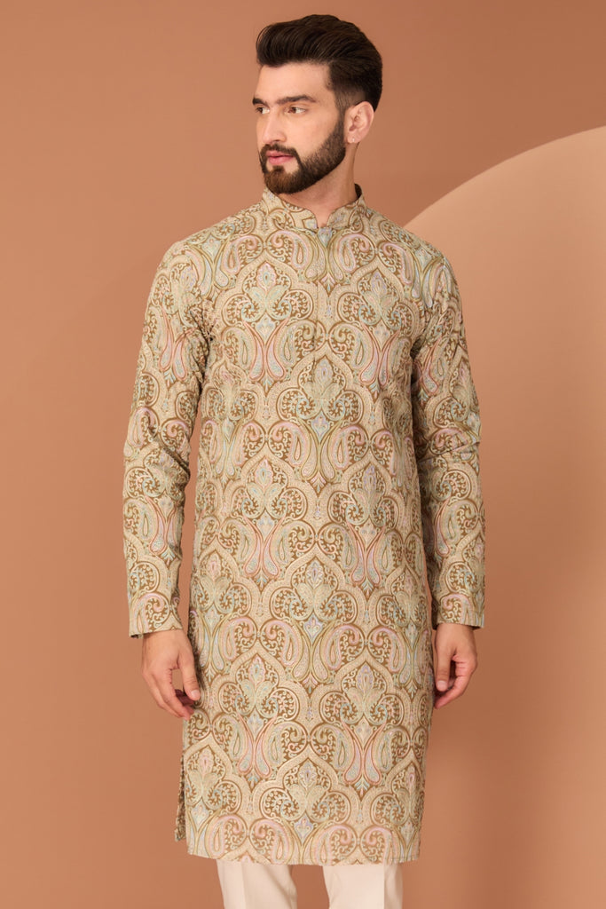 BROWN KASHMIRI EMBROIDERED CHIKANKARI KURTA