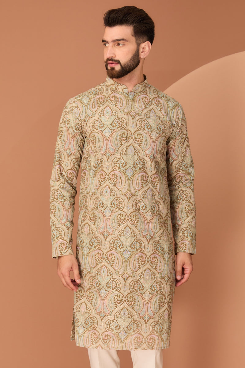 BROWN KASHMIRI EMBROIDERED CHIKANKARI KURTA