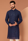 NAVY BLUE CHIKANKARI KURTA WITH INTRICATE THREAD AND SEQUIN WORK