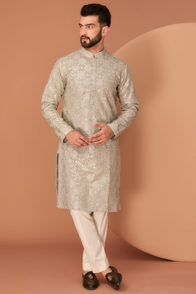 GEOMETRICALLY EMBROIDERED KURTA WITH INTRICATE THREAD AND SEQUIN WORK