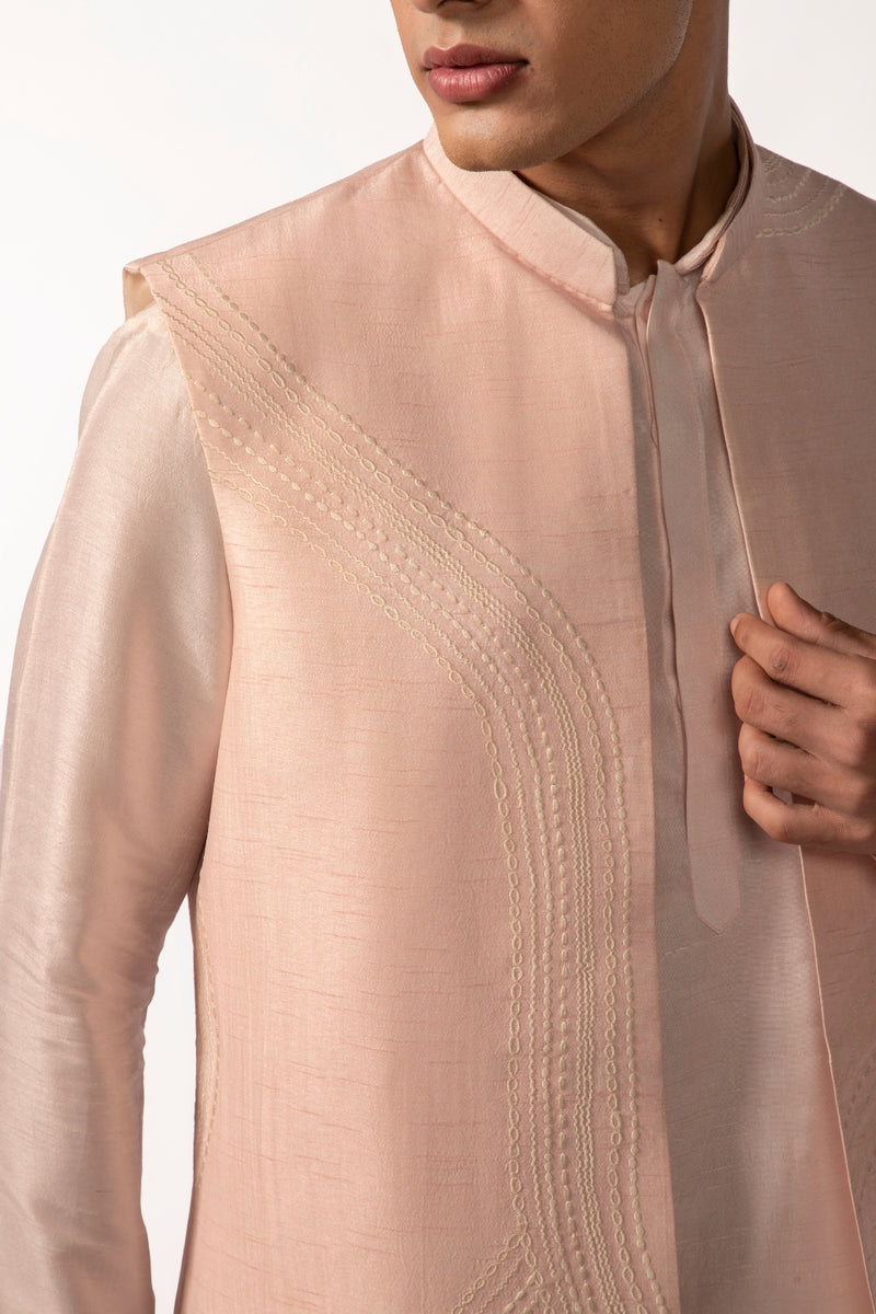 PINK EMBROIDERED ACHKAN WITH PINK PINTUCK KURTA SET