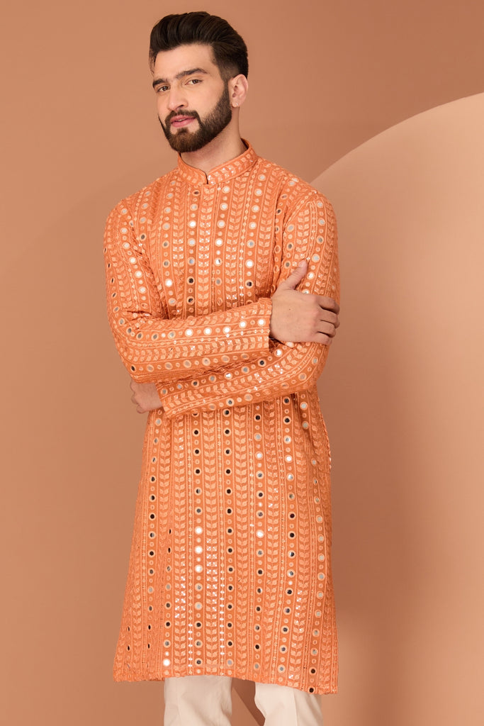 CLASSIC ORANGE MIRROR-WORK KURTA