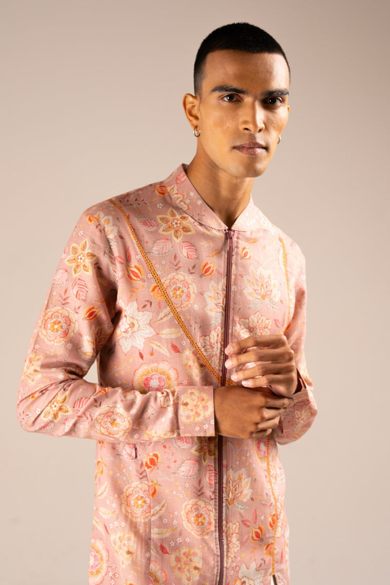 ROSE VERSAILLES COTTON LINEN ZIPPER KURTA PAJAMA SET