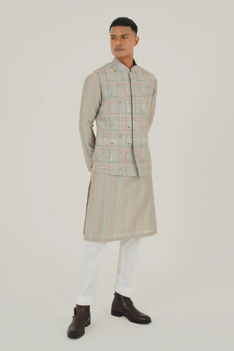 GEOMETRIC EMBROIDERED JAWAHAR JACKET WITH MIRROR WORK