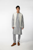 IVORY LOTUS OPEN BUNDI WITH GREY LOTUS KURTA SET