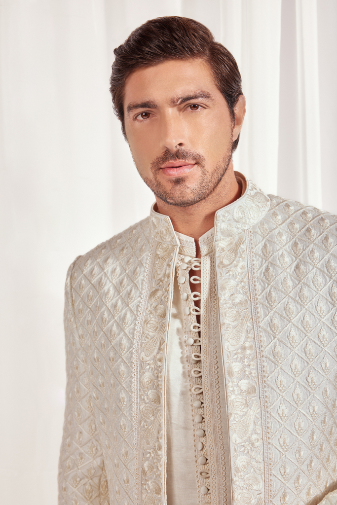 OPEN SHORT JACKET WITH KURTA AND SLIM PANT