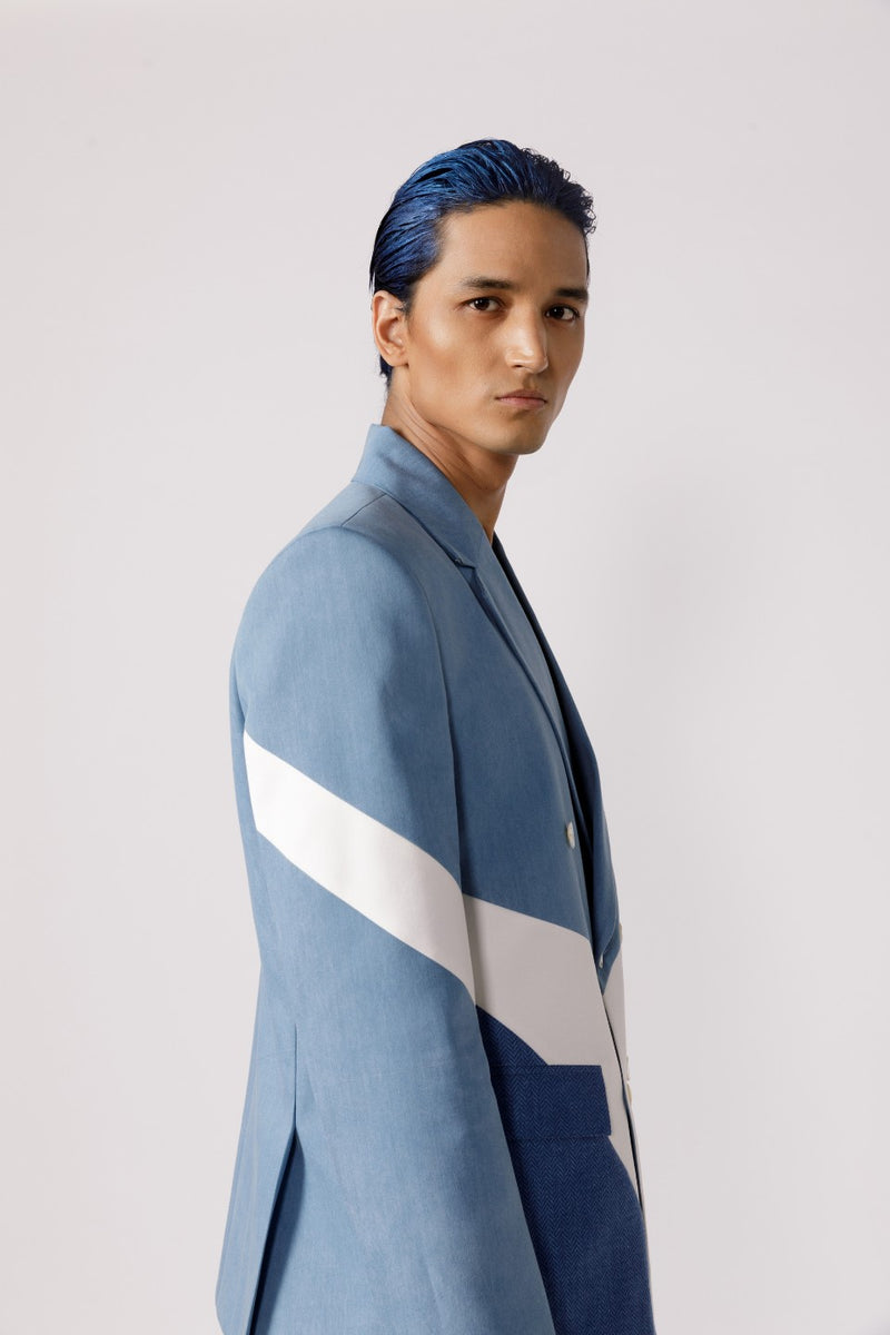 DENIM PANELED DUO TONE BLAZER