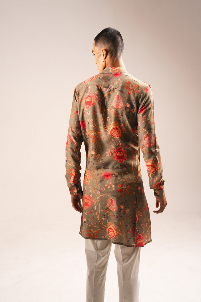 KHAKHI GARDEN OF EDEN PLEATED KURTA PAJAMA SET