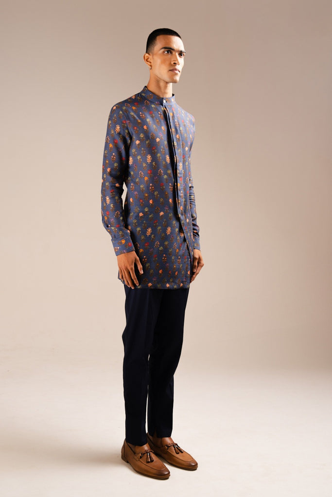 NAVY FLORA SIDE SLIT KURTA PAJAMA SET